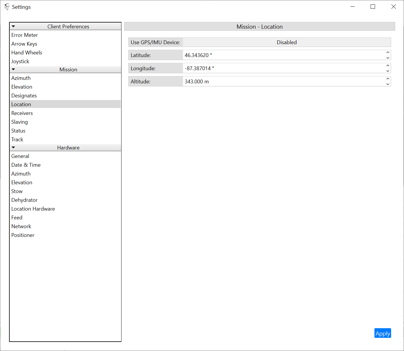 QTrack Antenna settings