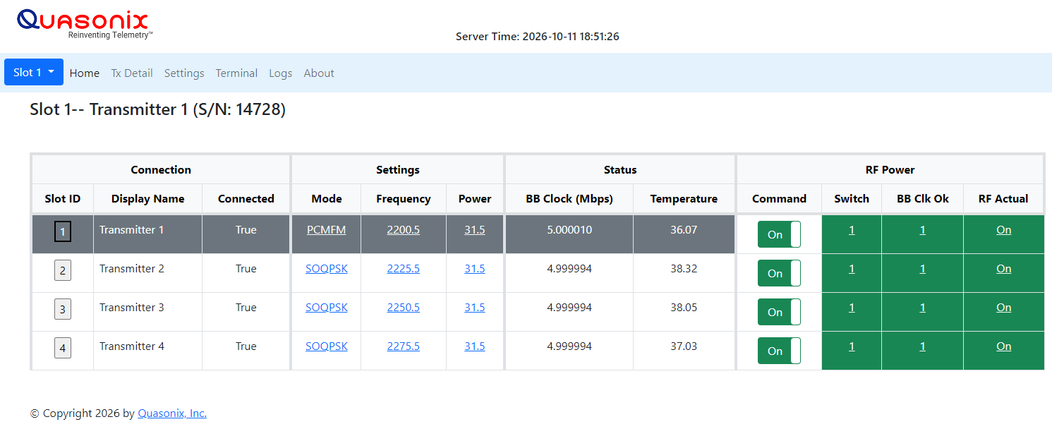 Browser-based GUI facilitates monitoring status and controlling up to four transmitters at one time.
