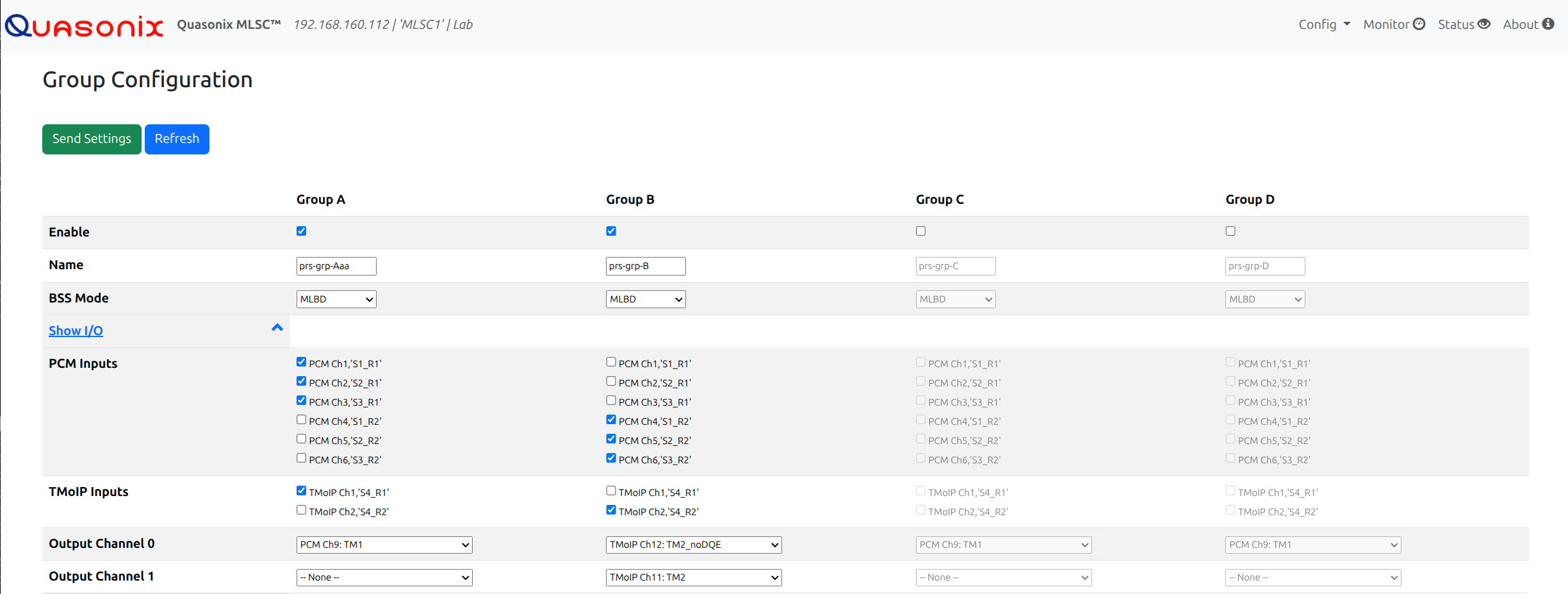 Sample browser interface Configuration page
