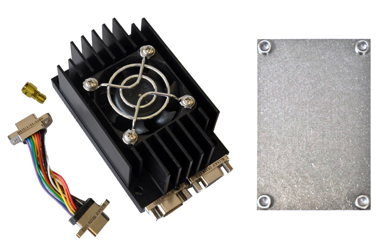 Quasonix TIMTER™ transmitter-powered heat sink, cable, SMA extender, and base plate